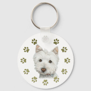 Cute Westie Dog Art and Paws Schlüsselanhänger