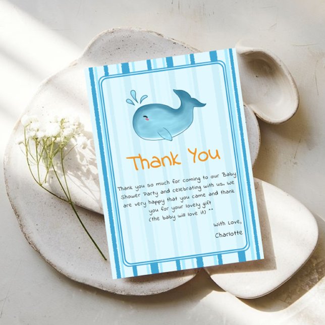 Cute Whale Baby Shower Dankeskarte (Von Creator hochgeladen)
