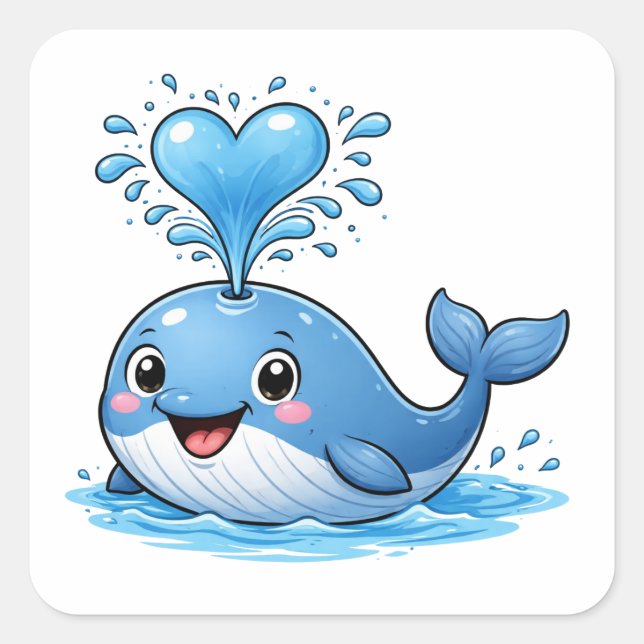 Cute Whale Heart Water Cartoon Art Sticker (Vorderseite)