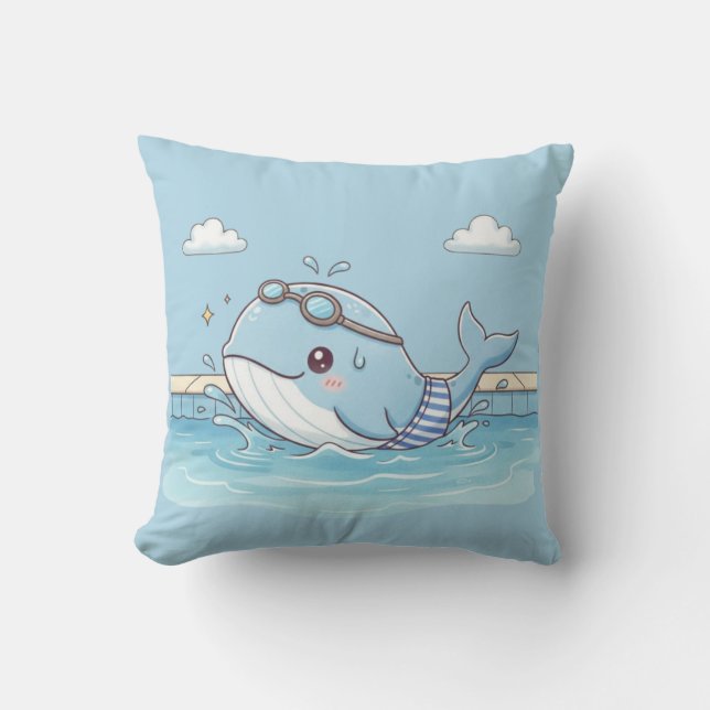 Cute Whale Kids Swimming Design Kissen (Vorderseite)