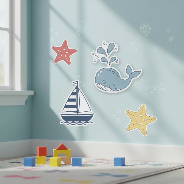 Cute Whale, Starfish & Sailboat ID1251 Aufkleber (Von Creator hochgeladen)