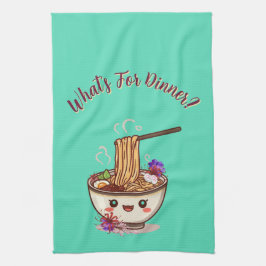 Cute "What's For Dinner?" Mint Green Ramen Bowl  Geschirrtuch