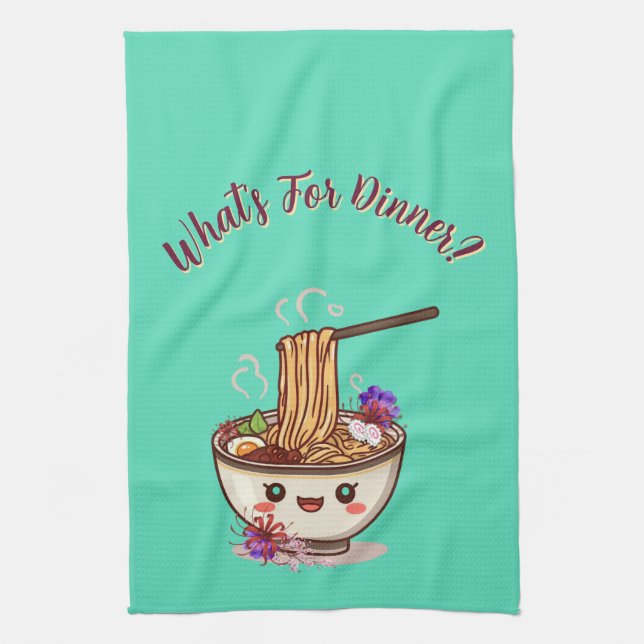 Cute "What's For Dinner?" Mint Green Ramen Bowl  Geschirrtuch (Vertikal)