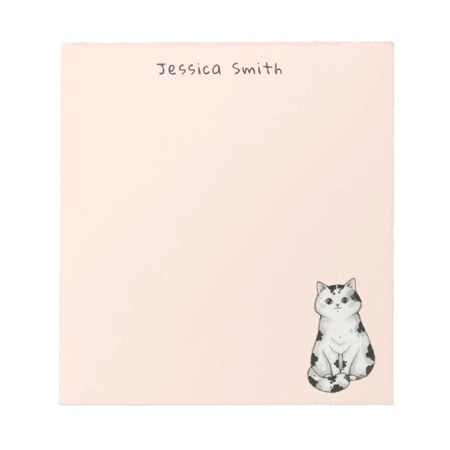 Cute whimsical Black and white Cat  Pink Notepad Notizblock (Vorderseite)