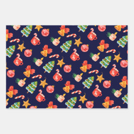 Cute whimsical blue Christmas set of 3 Geschenkpapier Set