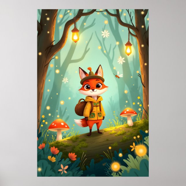 Cute Whimsical Cartoon Fox Poster (Vorne)