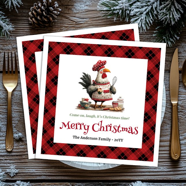 Cute Whimsical Chickens Editable Cartoon Style   Serviette (Cute Whimsical Chickens Editable Cartoon Style Christmas Napkins

)