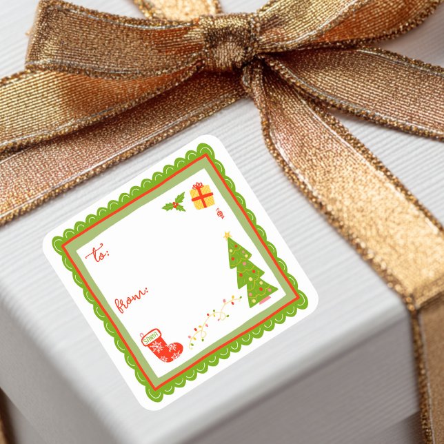 Cute Whimsical Christmas Holiday CUSTOM TO FROM Quadratischer Aufkleber (Cute Whimsical Christmas Holiday CUSTOM TO FROM Square Sticker
)