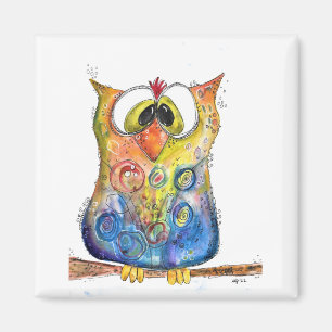 Cute Whimsical Confused Owl Magnet