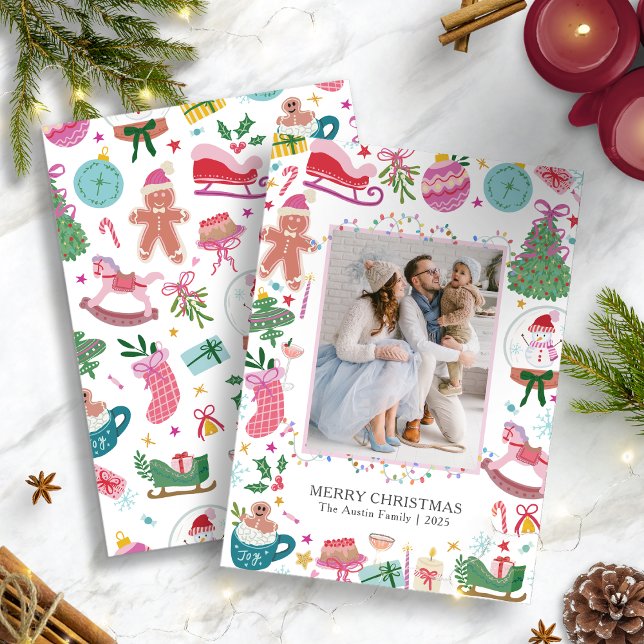 Cute Whimsical Doodles Christmas Feiertagskarte (Cute Whimsical Doodles Christmas Holiday Photo Card by Painted Paperie)