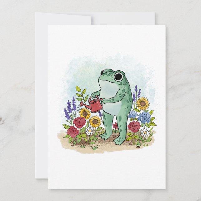 Cute Whimsical Frog In Flower Garden Illustration Einladung (Vorderseite)