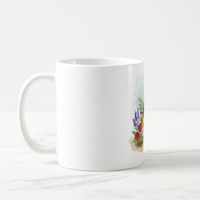 Cute Whimsical Frog In Flower Garden Illustration Kaffeetasse (Links)