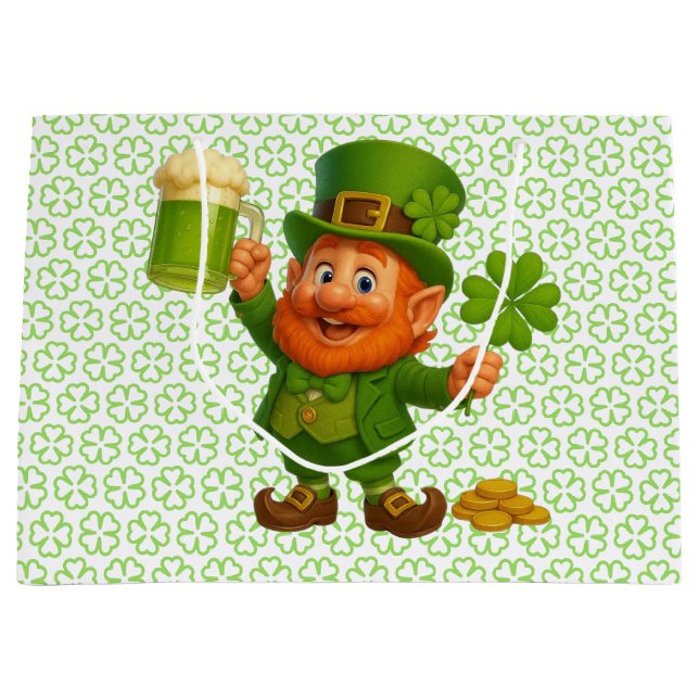 Cute/whimsical leprechaun Saint Patrick's Day  Große Geschenktüte (Vorderseite)