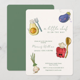 Cute Whimsical Little Chef Vegetables Baby Shower Einladung