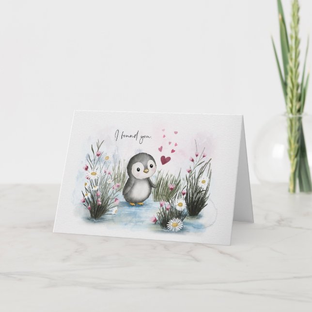 Cute Whimsical Penguin Love Valentine Karte (Vorderseite)