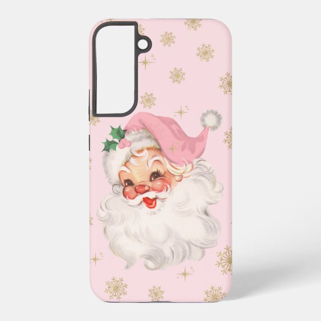 Cute Whimsical Retro Pink Santa Christmas Pattern Samsung Galaxy Hülle (Rückseite)