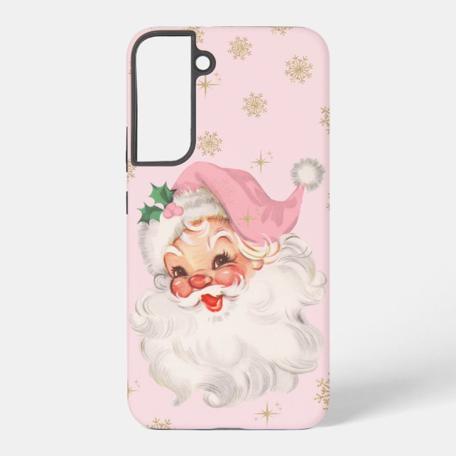 Cute Whimsical Retro Pink Santa Christmas Pattern Samsung Galaxy Hülle (Rückseite)
