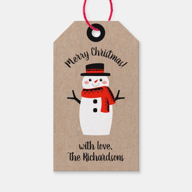 Cute Whimsical Snowman Geschenkanhänger (Vorderseite)