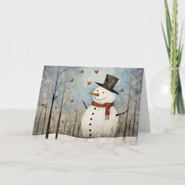 Cute Whimsical Snowman in a Top Hat Holiday  Karte (Vorderseite)