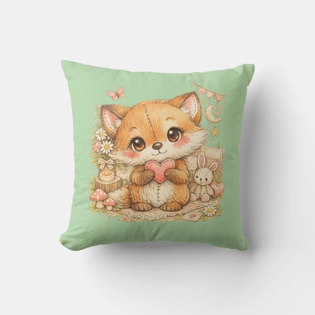 Cute Whimsical Watercolor Animal  Kissen (Vorderseite)
