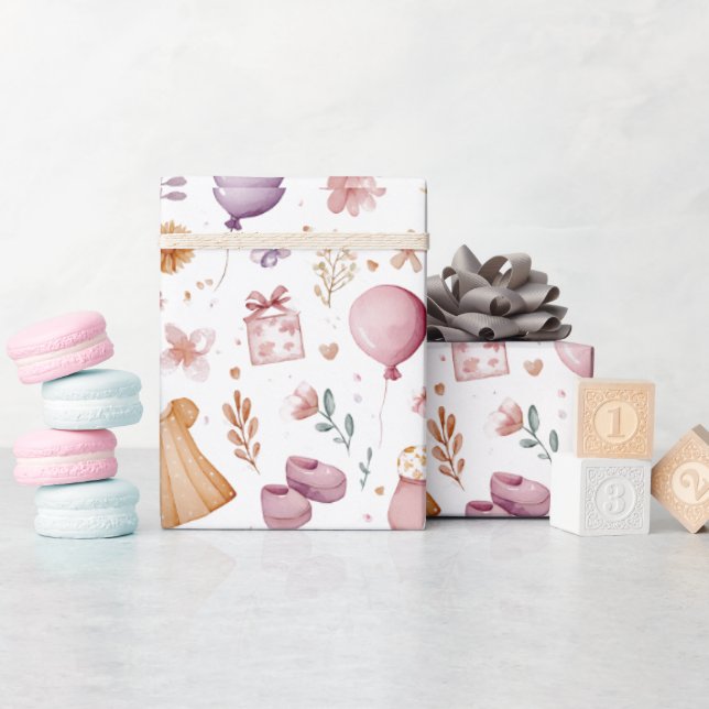 Cute Whimsical Watercolor Baby Shower Wrapp Geschenkpapier (Babyparty)