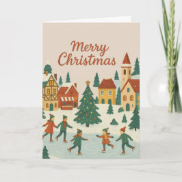 Cute Whimsical Winter Town Merry Christmas Card Karte