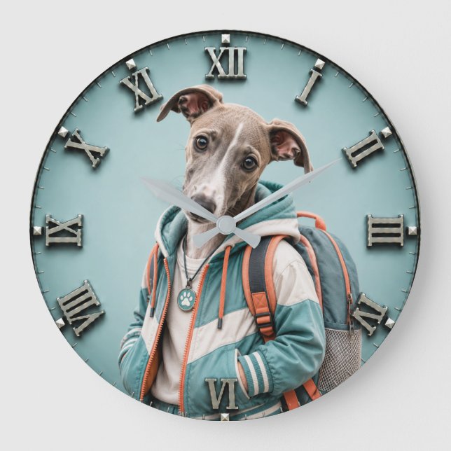 Cute Whippet Puppy Große Wanduhr (Vorderseite)