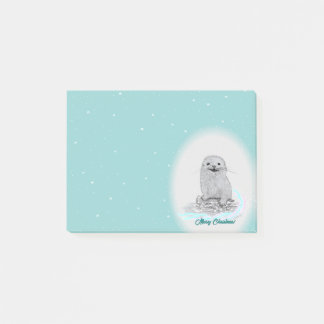 Cute White Baby Sea Otter , Merry Christmas Post-it Klebezettel