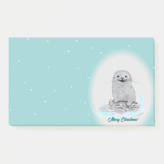 Cute White Baby Sea Otter , Merry Christmas Post-it Klebezettel