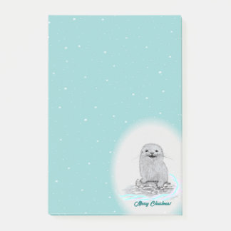 Cute White Baby Sea Otter , Merry Christmas Post-it Klebezettel