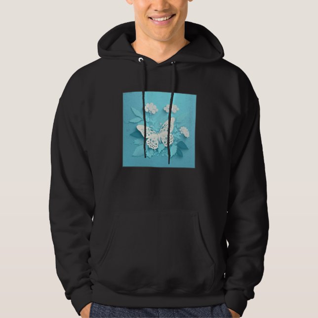 Cute White Butterfly Illustration Flowers Minimal  Hoodie (Vorderseite)