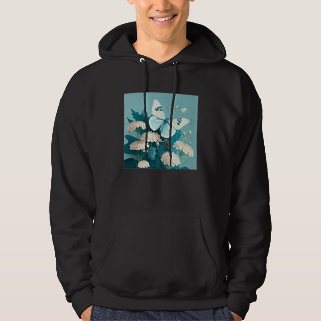 Cute White Butterfly Illustration Flowers Minimal  Hoodie (Vorderseite)