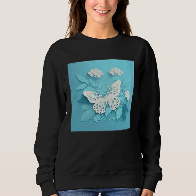 Cute White Butterfly Illustration Flowers Minimal  Sweatshirt (Vorderseite)
