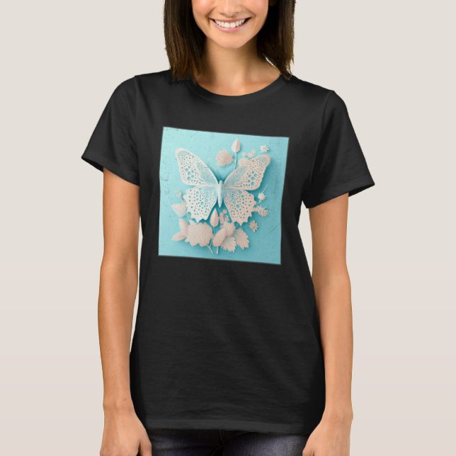Cute White Butterfly Illustration Flowers Minimal  T-Shirt (Vorderseite)