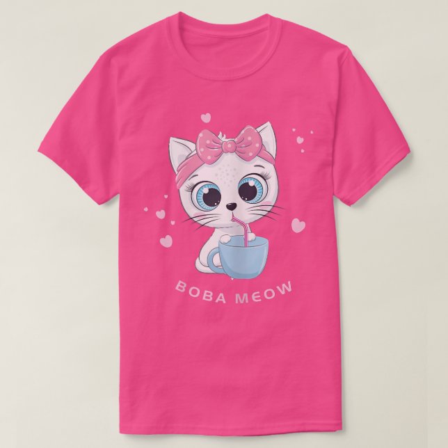 Cute White Cat Drinking Boba Tea AnimeFor Women  T-Shirt (Design vorne)