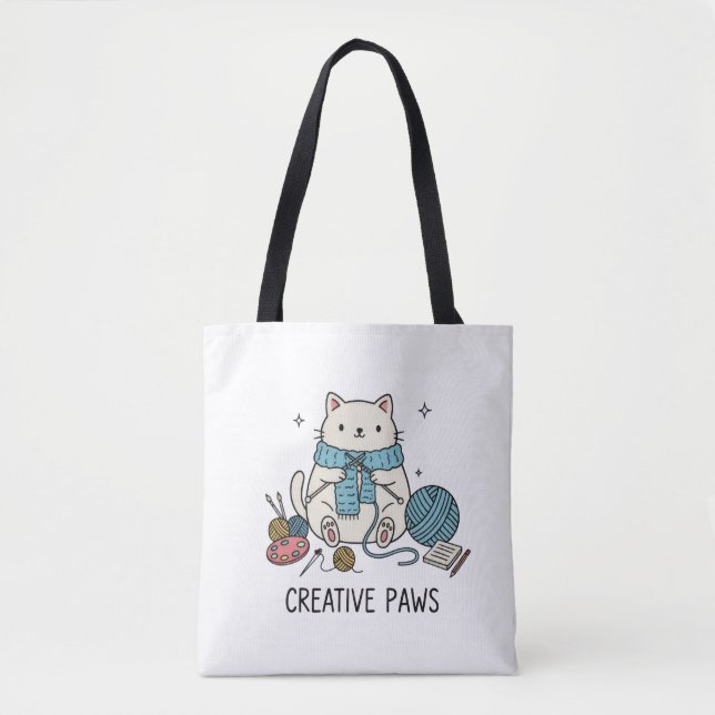 Cute White Cat Knitting Hobbyist Accessory Design (Vorderseite)