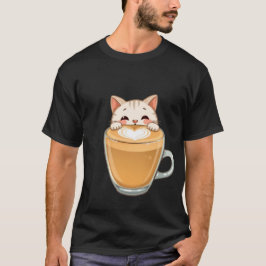 Cute White Cat Latte Art Coffee Heart  ✨🐾☕ T-Shirt