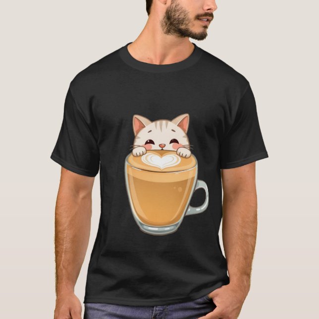 Cute White Cat Latte Art Coffee Heart  ✨🐾☕ T-Shirt (Vorderseite)