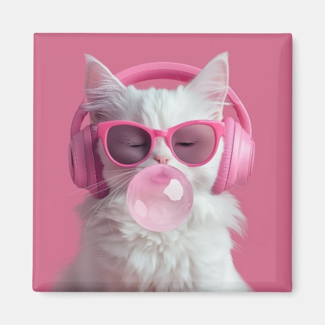  Cute  White Cat  – Personalized Magnet (Vorne)