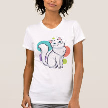 Cute White Cat Sitting Graphic Tee