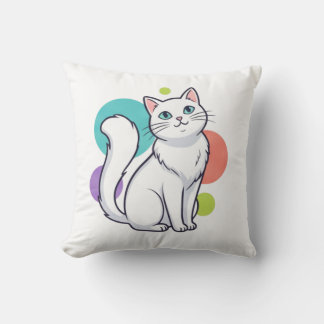 Cute White Cat Sitting Graphic Tee Kissen