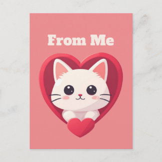 Cute White Cat with Heart Kawaii Kitty Love Design Postkarte