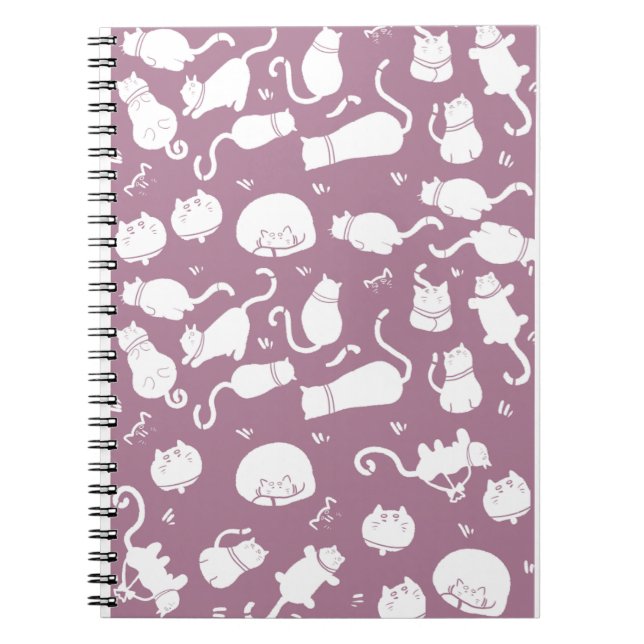 Cute White Cats Pattern on Mauve Background Notizblock (Vorderseite)