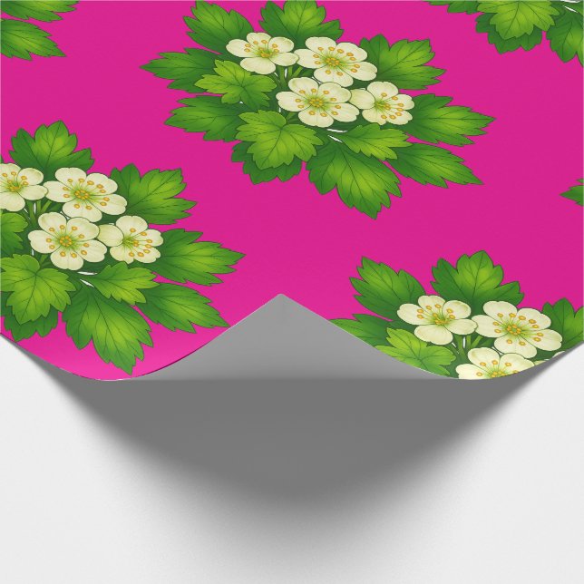 Cute white flowers and green leaves Wrapping Paper Geschenkpapier (Ecke)