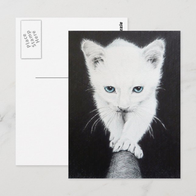 Cute white kitten Animal drawing art Cat lovers Postkarte (Vorne/Hinten)