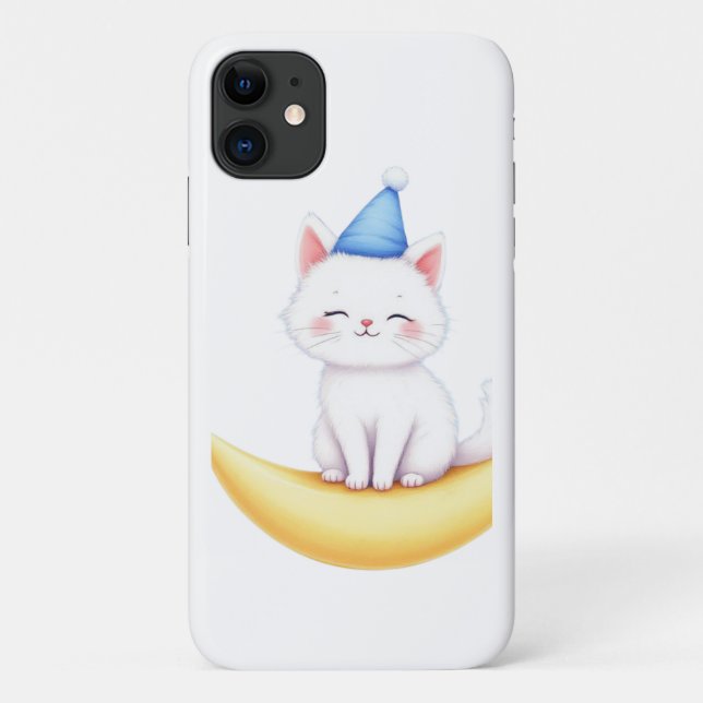 Cute White Kitten on Moon iPhone / iPad case (Rückseite)