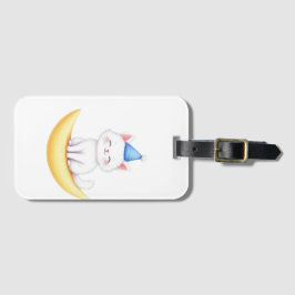 Cute White Kitten on Moon Luggage Tag Gepäckanhänger