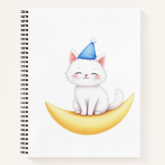 Cute White Kitten on Moon Spiral Notebook Notizbuch