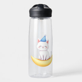 Cute White Kitten on Moon Water Bottle Trinkflasche