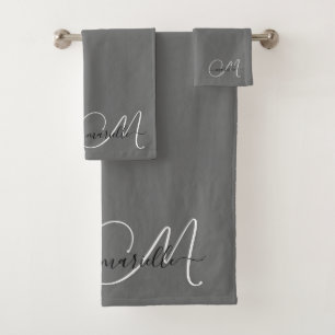 Cute White Monogramm Schrift Name Grau Badhandtuch Set